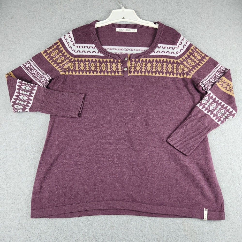 Woolrich Sweater Womens XXL Fig Purple Tight Knitted Patterned Henley Pullover